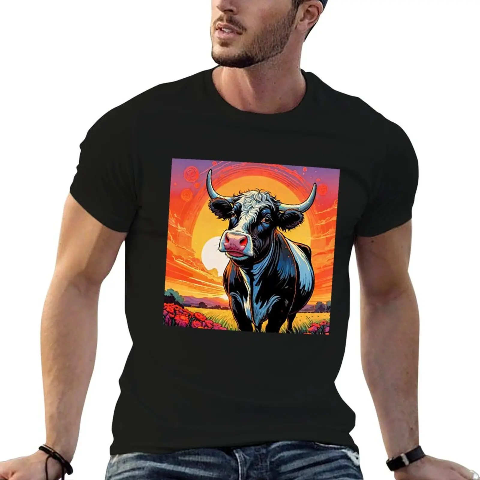 GlitterCow Sunset 3 T-Shirt shirts graphic Aesthetic clothing anime shirts men