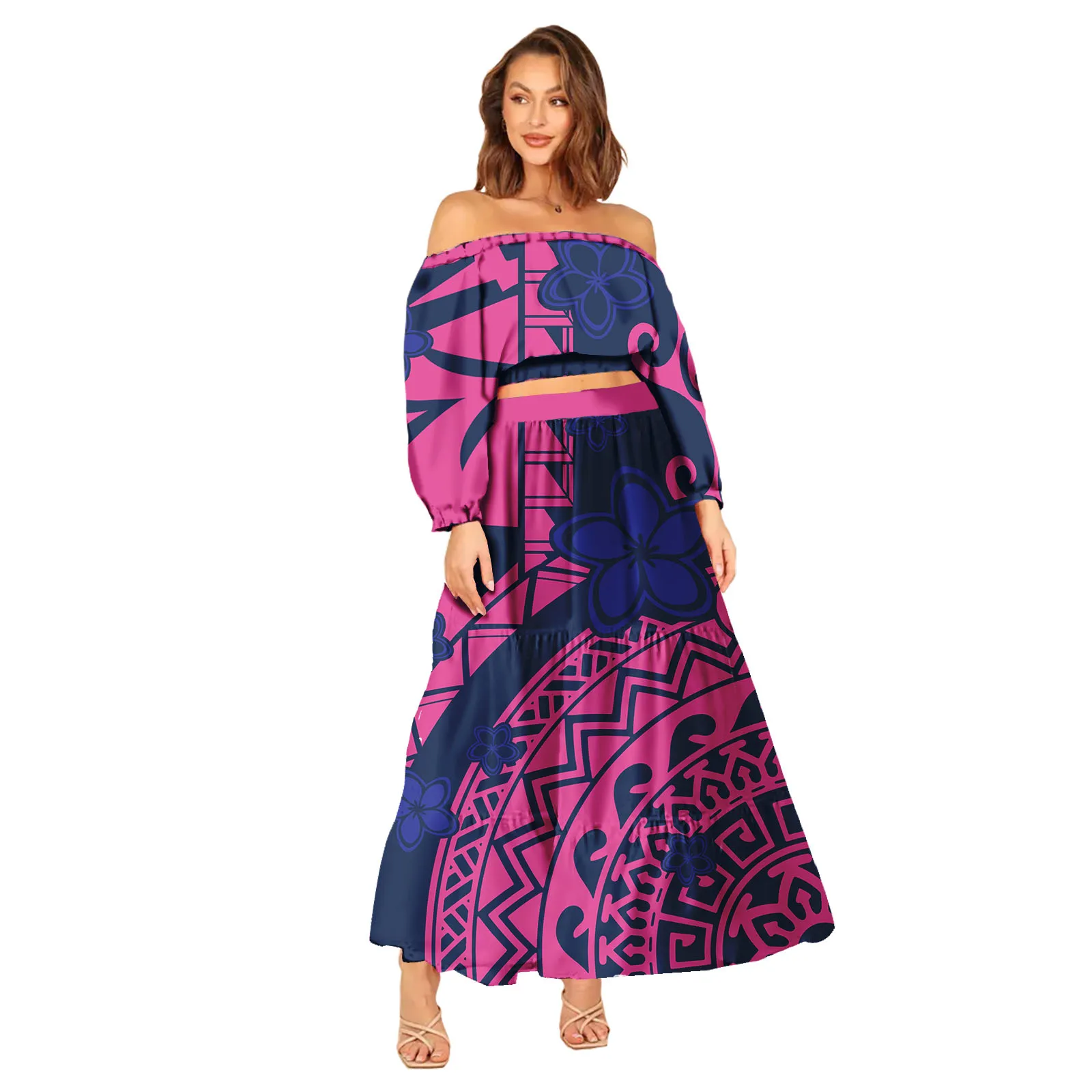 Popular Hawaiian Clothing puletasi Fashionable Polyester Ladies' Island Two-Piece Suit