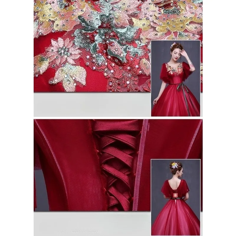 2025 New Actress Yashi Embroidered V-neck Mesh Evening Dress Fashionable High Quality Slimming Stage Solo Long Pendant Dress