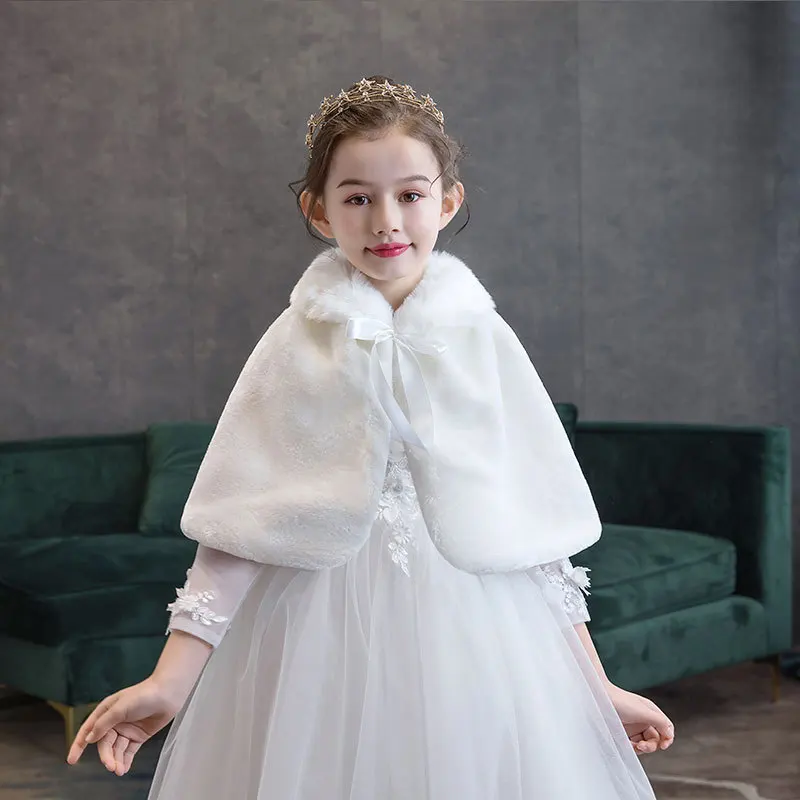 

Flower Girls Plush Bolero Shrug Princess White Faux Fur Coat Shoulder Cape Wedding Party Dress Shawl Wraps Children Winter Cape