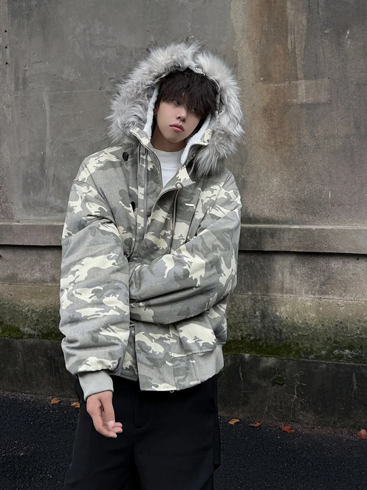 

Мужская зимняя утепленная парка-куртка Waed с камуфляжным принтом, с капюшоном, меховой отделкой, из хлопка, для работы и повседневной носки, молодежная модная модель