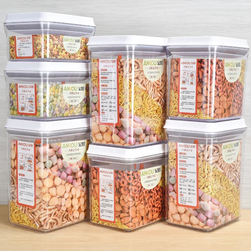 Food Grade Airtight Microwave Plastic Food Storage Container Red Dates Keeping Cereal Storage Container Set