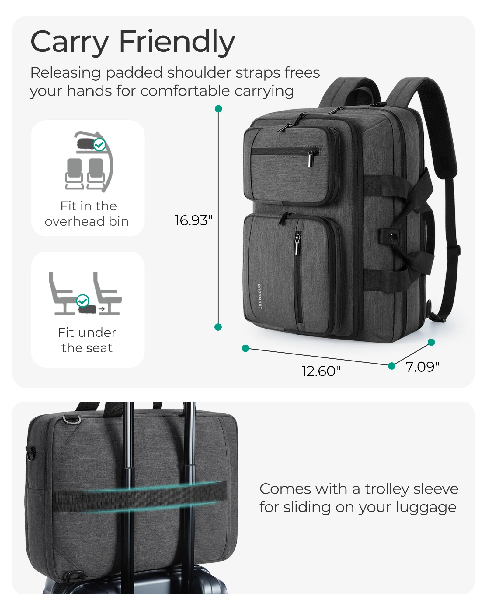 BAGSMART Laptop Bag for Men 3 In 1 Computer Briefcase 17.3 Inch Water-Repellent Notebook Cover Business Travel Office Backpack