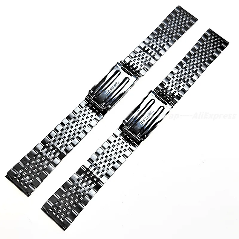 Curved End Stainless Steel Watch Band 18mm 20mm 22mm Solid Metal Strap for Seiko for Rolex Bracelet Folding Buckle Accessories