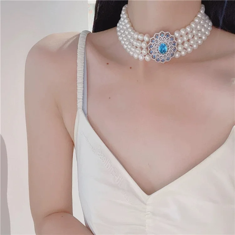 

16'' 4 Rows Cultured White Pearl Choker Necklace