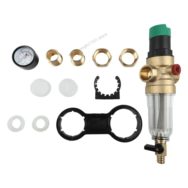 1'' x 3/4'' Air Water Pipe Filter Pressure Regulator, Household Safety Valve for Water Supply & Cleaning System
