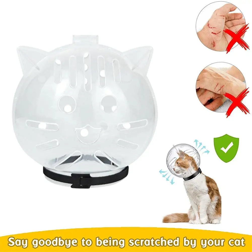 Transparenter Katzen-Schutzhaube, Anti-Biss, atmungsaktiv, Katzen-Pflegehelm, Maulkorb für Nageltrimmen, Baden und Pflege – Detail 3