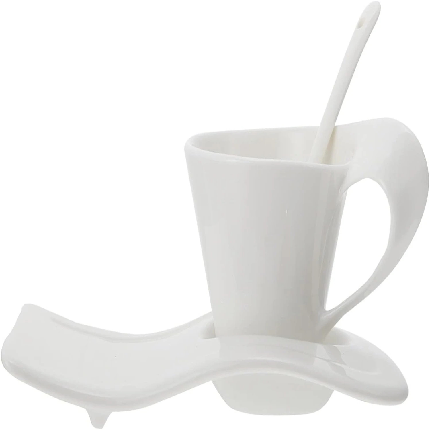 Elevate your tea experience with the stylish Chic Porcelain Collection - Cafe Mug Set featuring a Modern New Wave Design, and co