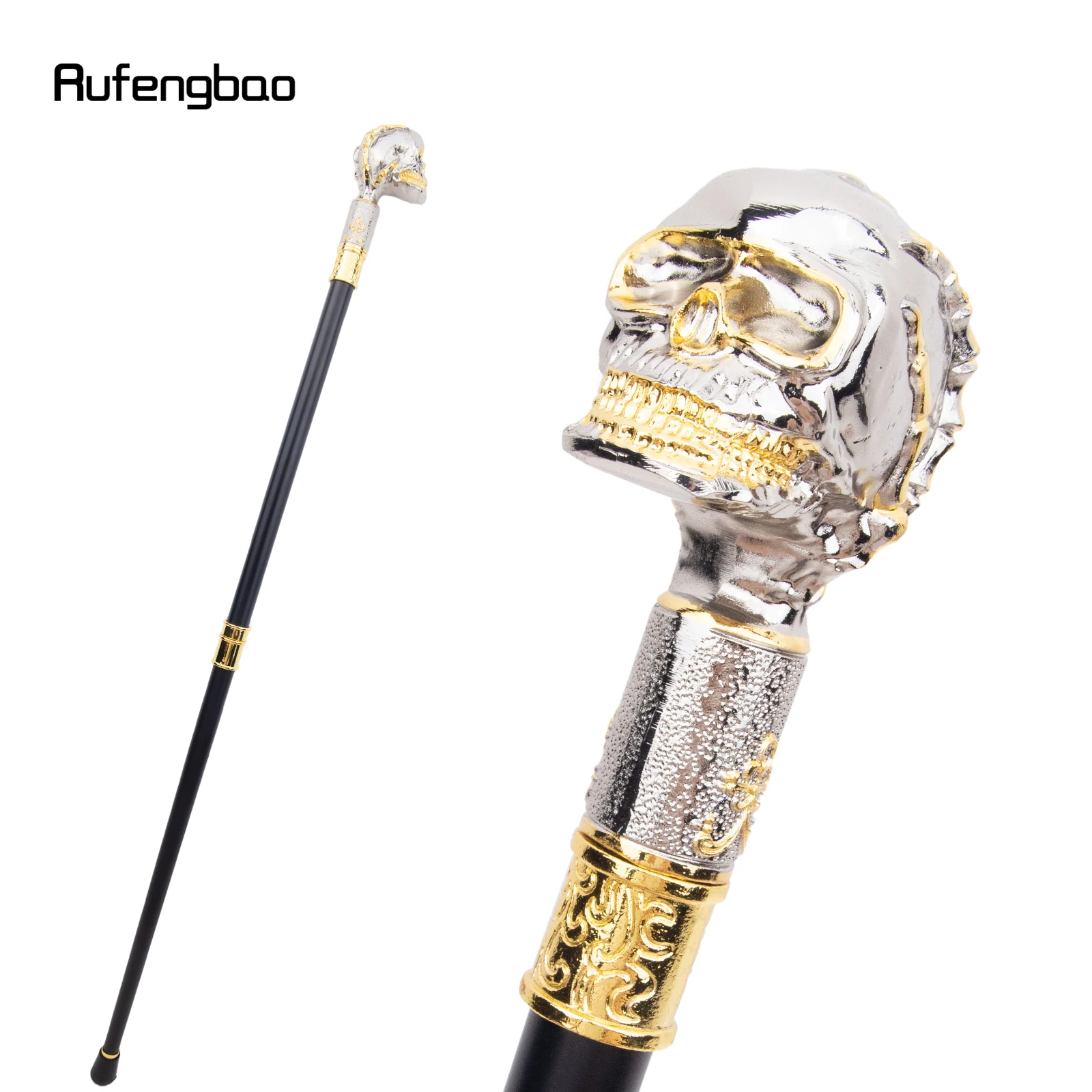 Golden White Skull Head Big Tooth Steampunk Walking Cane Fashion Walking Stick Gentleman Luxury Crosier Knob Walking Stick 91cm