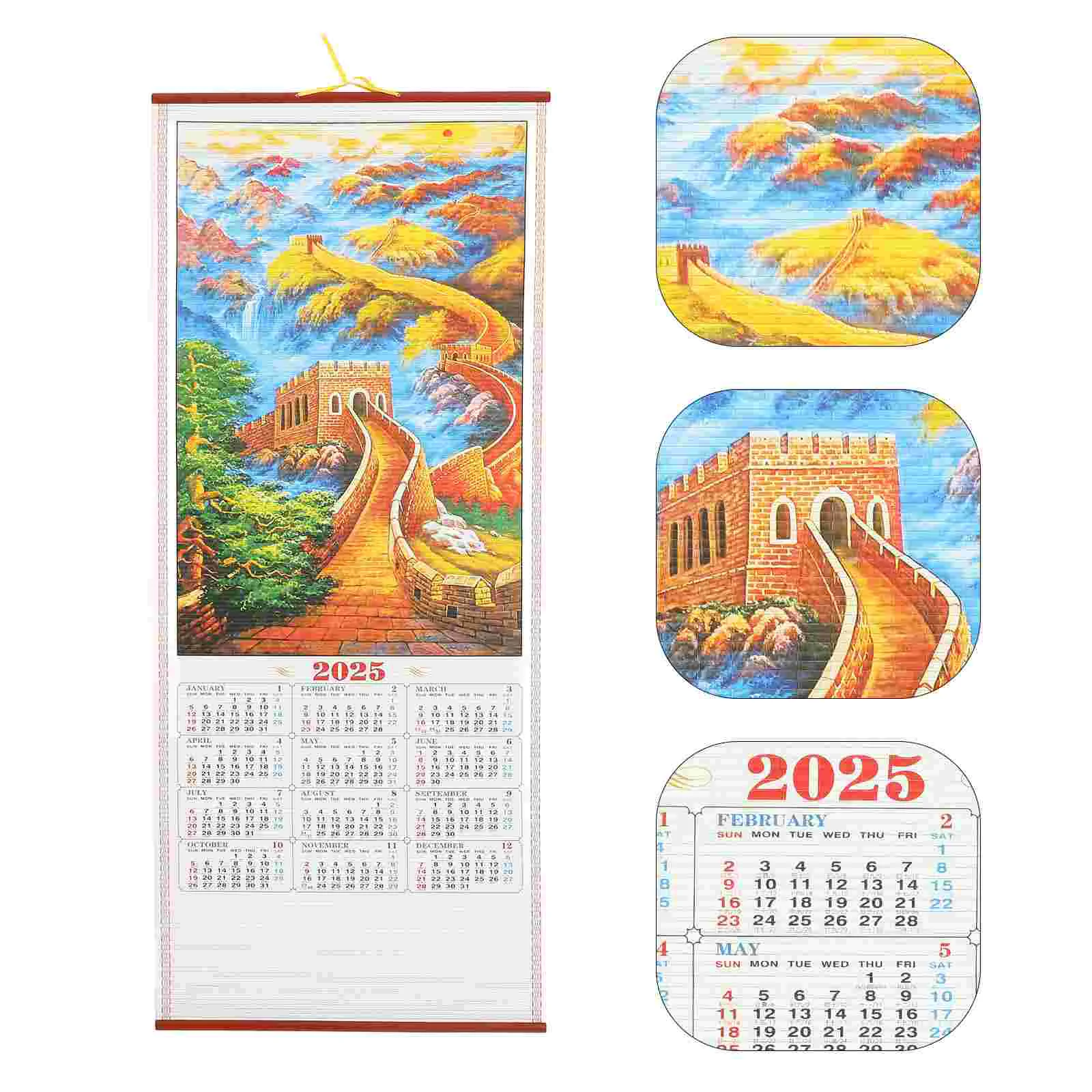 

2025 Hanging Calendars Rattan Woven Year of The Snake Wall Planning Lunar Clear Printed Chinese Scroll