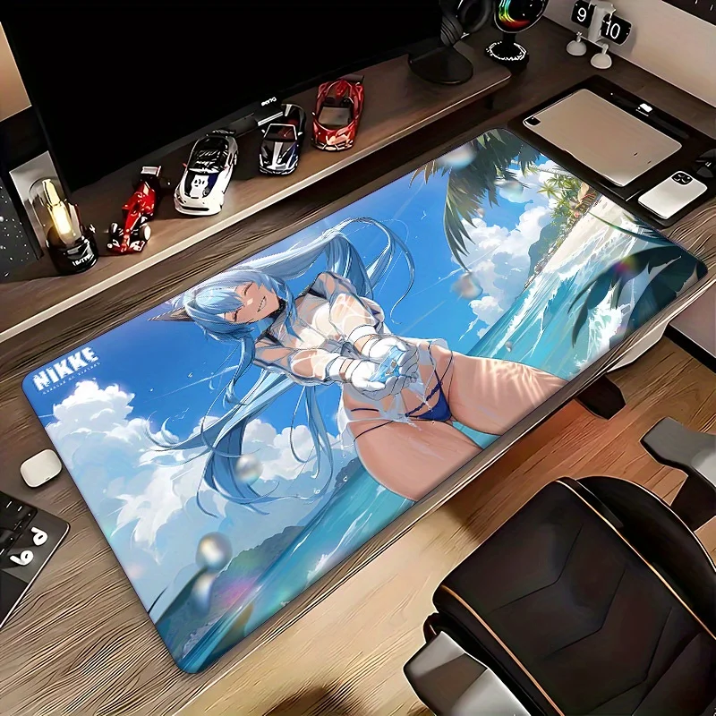 لوحة ماوس ألعاب Victory Goddess Nikki Anime - قاعدة مطاطية كبيرة غير قابلة للانزلاق، تصميم مشهد شاطئ نابض بالحياة، سجادة مكتب متينة للكمبيوتر الشخصي #2