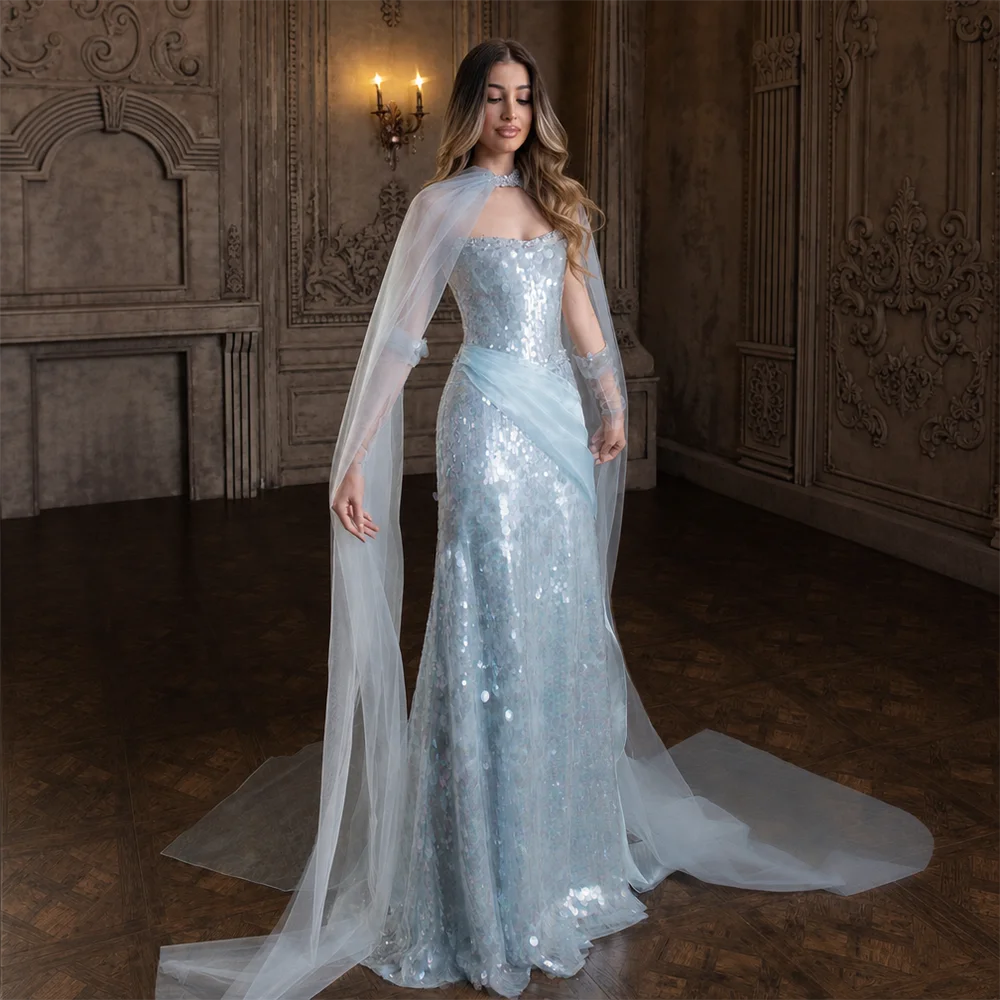 Blue Formal Evening Dress Strapless Long Prom Gown for Birthday Graduation Debutante Wedding Banquet Party Bridesmaid Dresses - view 4