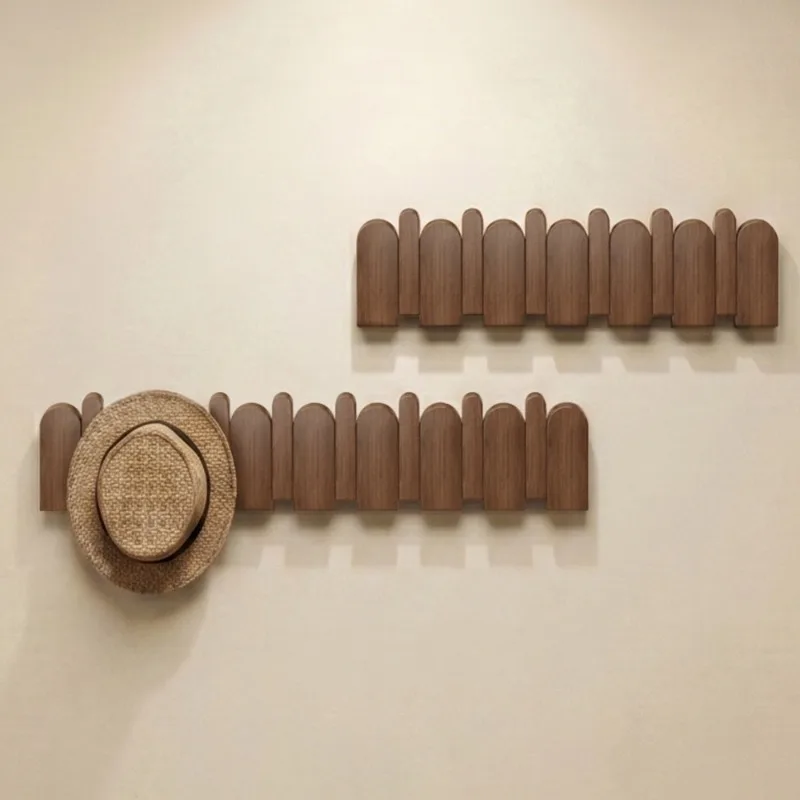 Wood Concealed Folding Wall Coat Rack 45° Tilt Anti-Slip Hook Design Wall Hanging Organizer Hat Bag Key Holder Entryway Decor