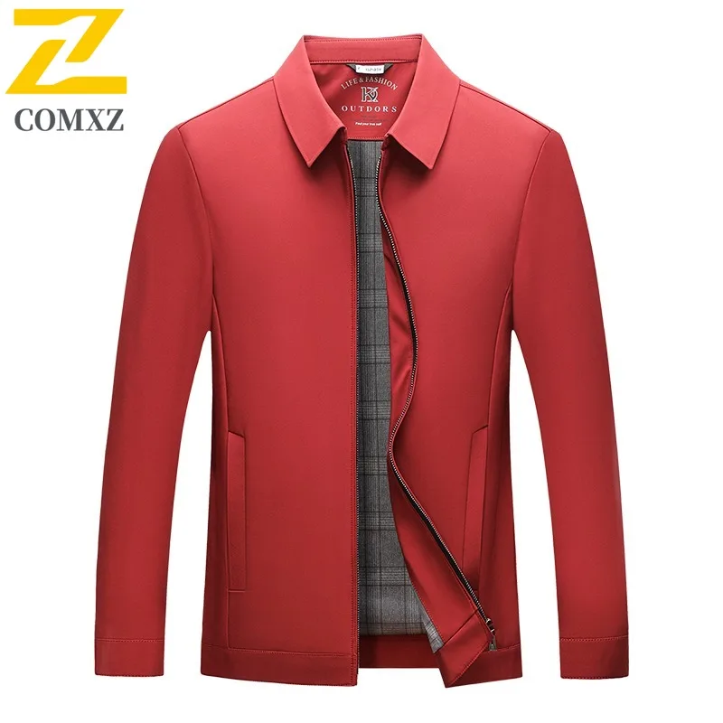 

COMXZ 2025 Spring Autumn New Men Coat Mid Age Dad Fashion Business Windproof Lapel Jacket outdoor sports lightweight windbreaker