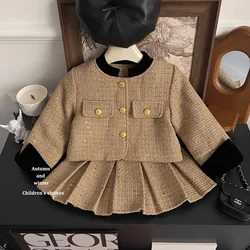 Children's Clothing Sets Tweed Crew-neck Jacket + Pleated Skirt Toddler Girl Clothes Kids Boutique Clothes Sets for 2 To 7 Years