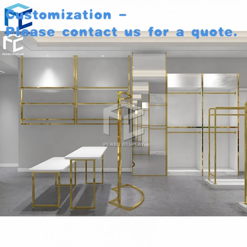 custom.New Design Women Clothes Store Shop Decor Wall Mounted Racks Garment Shop Interior Design Clothing Display Shelves