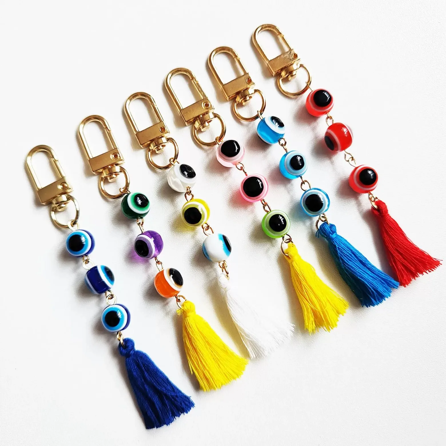 Turkish Blue Evil Eye Lucky Pendant Keychain Backpack Charms Durable Demon Eye Keyring Beads Resin Colorful Tassel Accessories