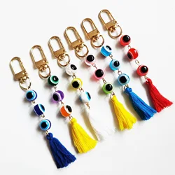 Turkish Blue Evil Eye Lucky Pendant Keychain Backpack Charms Durable Demon Eye Keyring Beads Resin Colorful Tassel Accessories