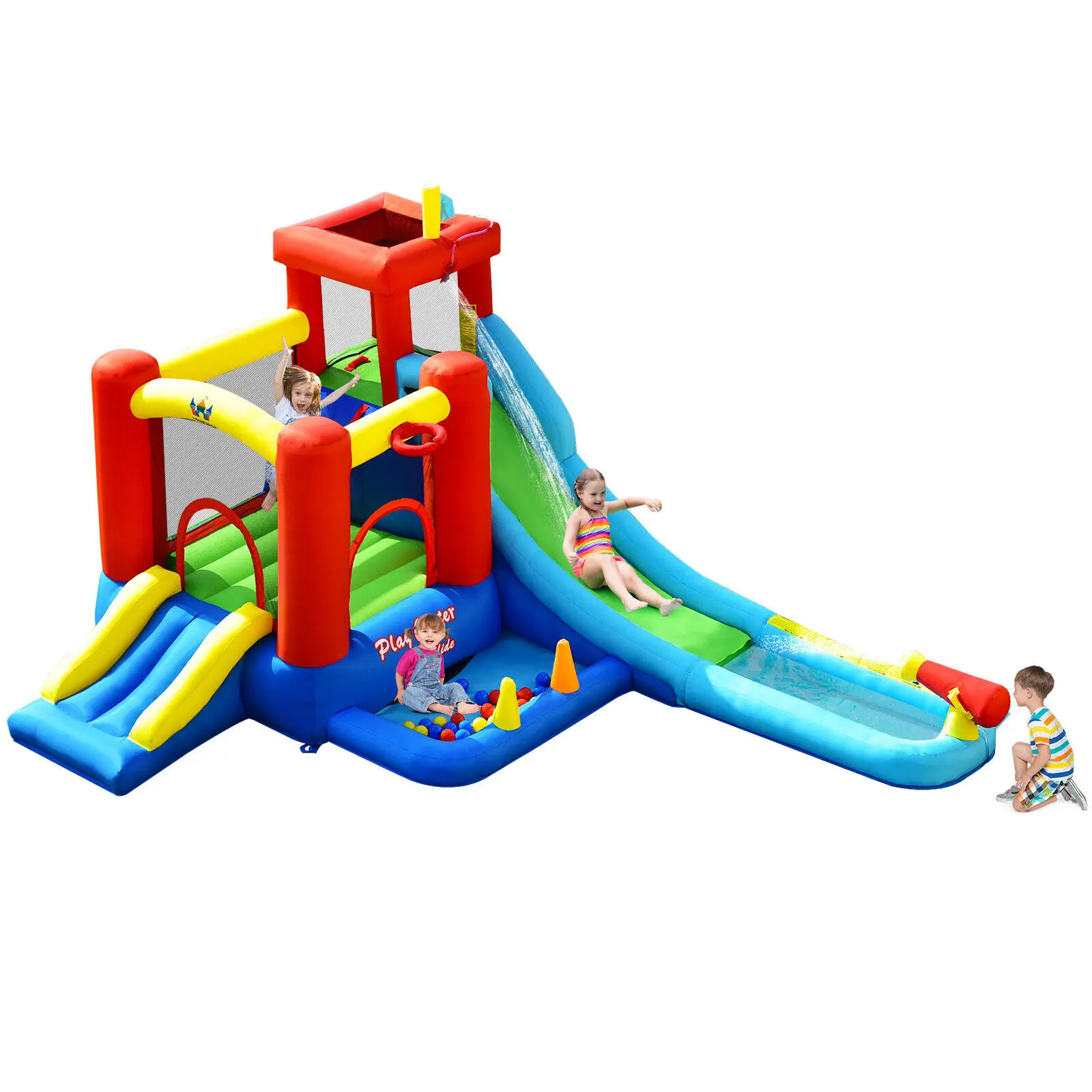 9-in-1 Inflatable Water Slide Kids Bounce Castle Giant Water Park Without Blower