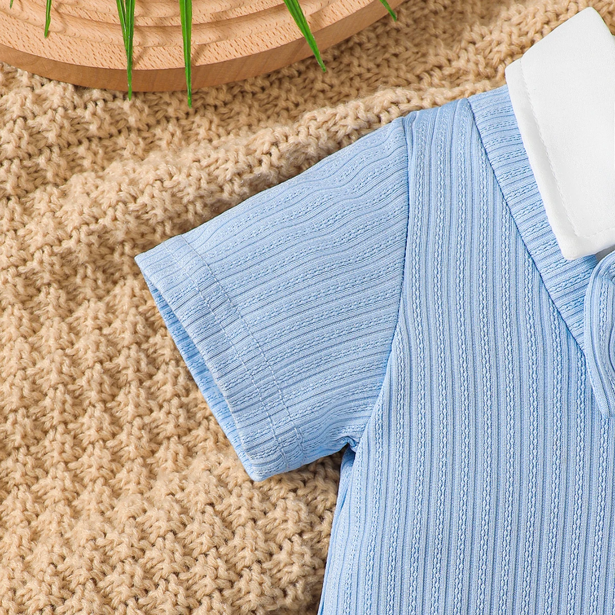 بدلة قفز للأطفال حديثي الولادة لطيفة على شكل عزيزي صغير بأكمام قصيرة من عمر 0 إلى 18 شهرًا ملابس صيفية للرجال الصغار #4