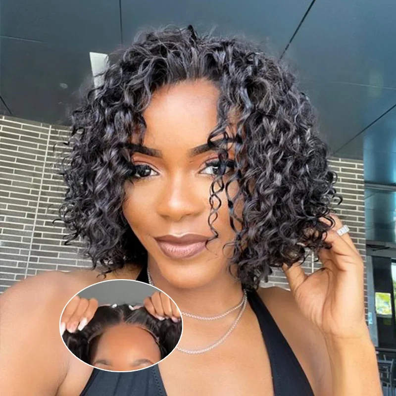 

Bob deep wave 5x5 hd lace frontal human hair wig on sale Full transparent brazilian glueless preplucked curly wigs ready to wear