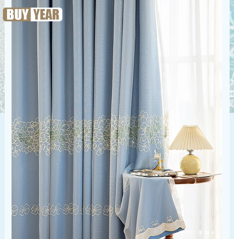 

Light Chinese Style Bedroom Curtain for Living Children's Room Simple European Embroidered Window Screen Double-layer High-end