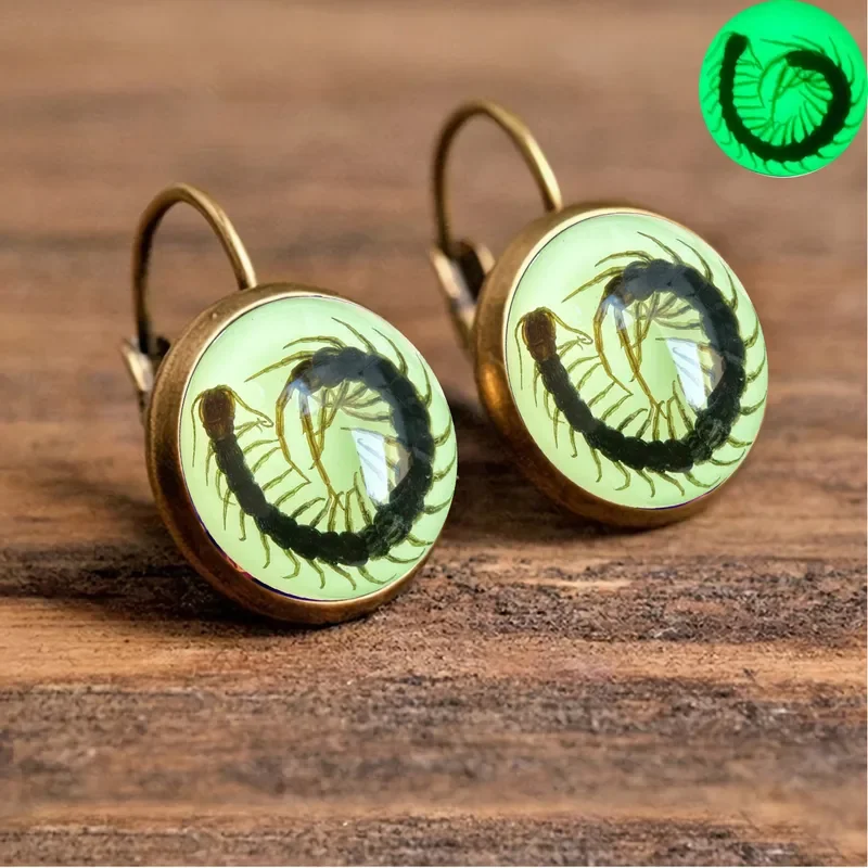 Boucles d'oreilles Vintage lumineuses Scorpion mille-pattes araignée ronde en Bronze Antique pour femmes, bijoux d'insectes qui brillent dans la nuit