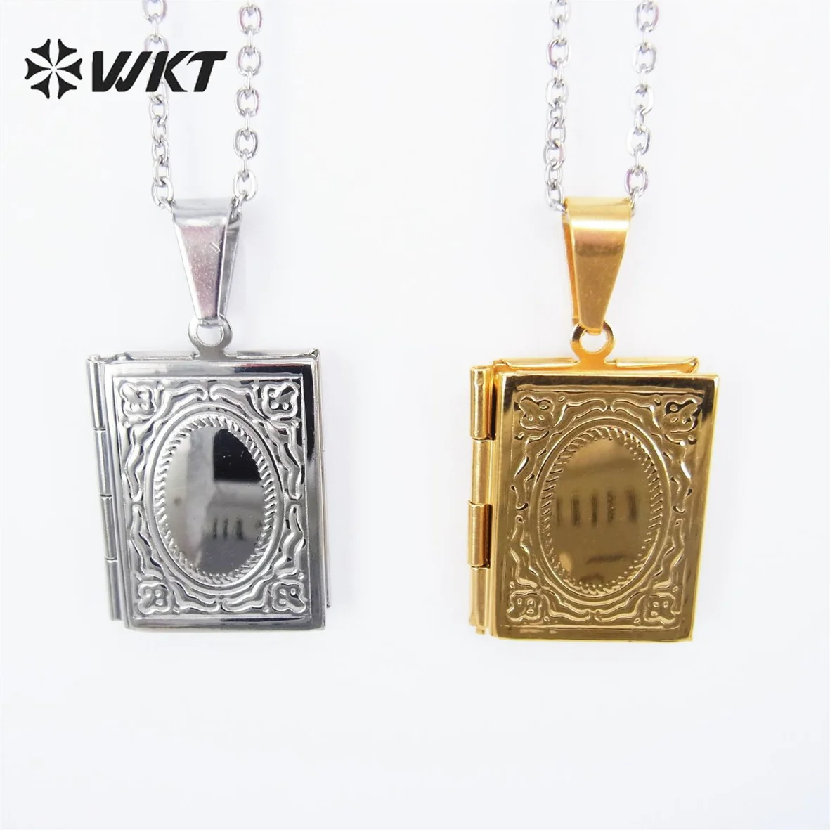 

WT-REN027 WKT New Stainless Steel Necklace Rectangle Openable Photo Pendants Ladies Silver And Gold Jewelry Gifts Wholesale