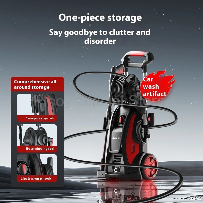 220 فولت النحاس موتور آلة غسل سيارات 2000 واط عالية الطاقة ارتفاع ضغط مدفع المياه مع خرطوم بكرة المحمولة للاستخدام المنزلي تنظيف عجب أداة #2