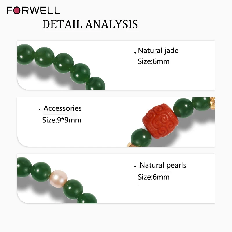 FORWELL جودة عالية الأخضر الداكن حجر اليشم الطبيعي خرز سوار الأحجار الكريمة DIY سحر اليدوية والمجوهرات هدية الزفاف