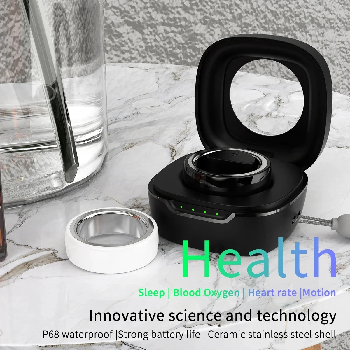 Moda inteligentny pierścień Monitor zdrowia dla mężczyzn kobiet, opaska monitorująca aktywność fizyczną kroki snu ciśnienie krwi Monitor tętna z etui z funkcją ładowania