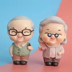 Grandpa Grandma Cake Toppers Decor Resin Car Ornaments Miniature Figurine Character Christmas Crafts Gifts Bake Decoration Cute