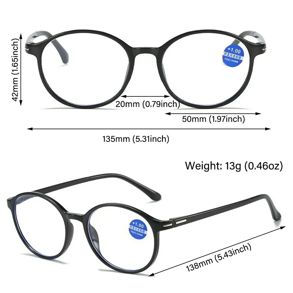 Women & Men Spring Hinge Strength 1.0x ~ 4.0x Oval Frame Presbyopia Eyeglasses Anti-blue Light Glasses Reading Glasses