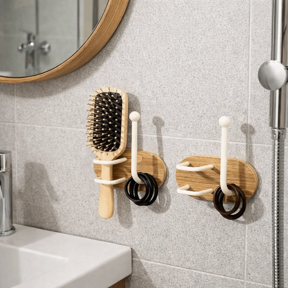 2 Pieces Wall Mounted Hair Tie Storage Rack Rust-proof Iron Comb Holder Waterproof Retro Hair Accessories Organizer for Bathroom