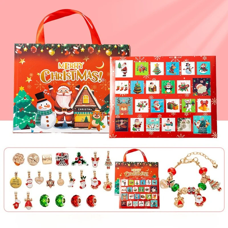 24-Tage-Weihnachts-Adventskalender, Schmuckherstellungsset, DIY-Bastelset mit Charms, Perlen, Armband für Kindergeschenke