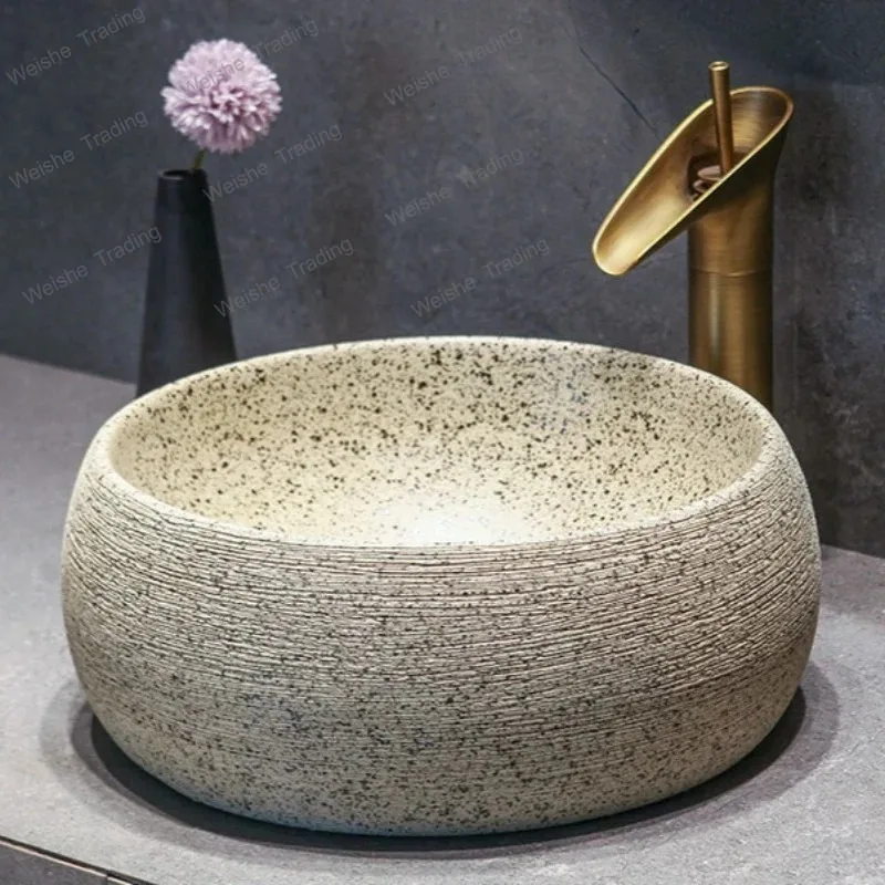 Vintage Art Ceramic Bathroom Sink Scratch Resistant Wear-resistant Easy Clean Washbasin Durable Household