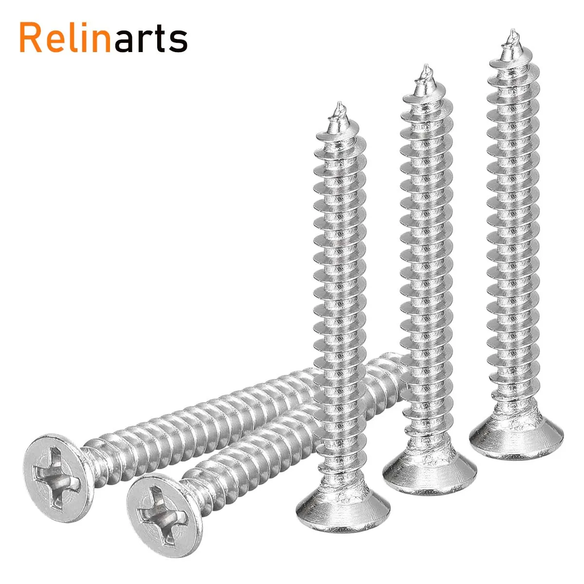 4x35mm 304 Stainless Steel Countersunk Head Self Tapping Screws, Cross Recess Flat Head Wood Metal Fasteners Hardware