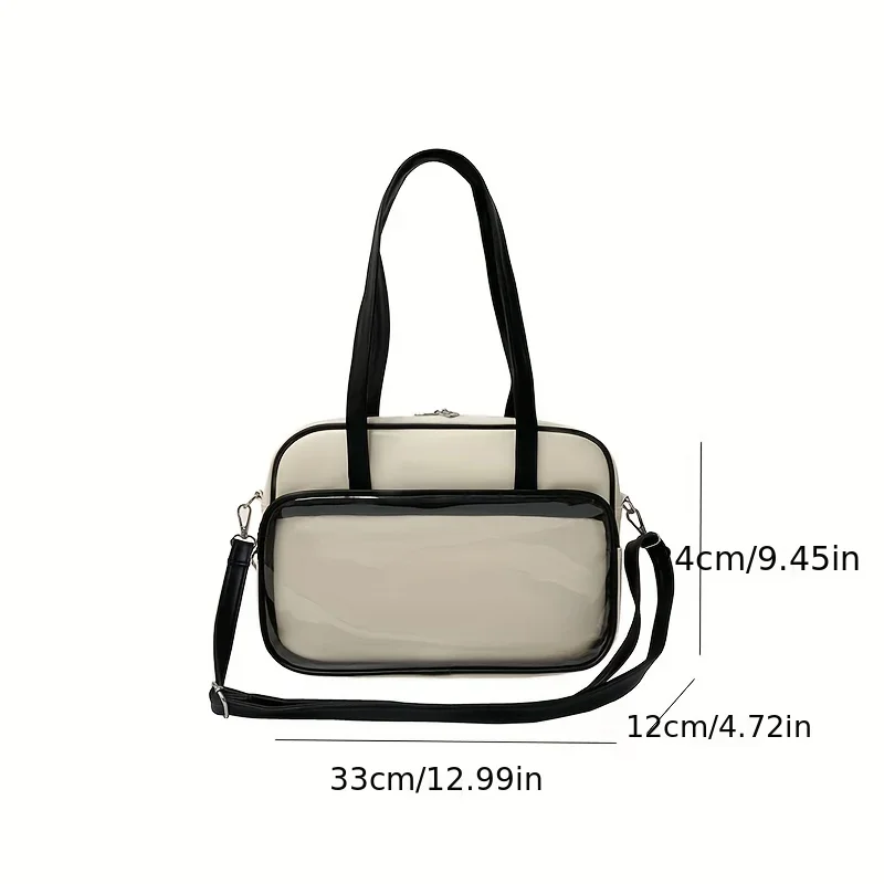 Bolso de hombro frontal con bolsillo transparente, bolso de mano de estilo Preppy de moda, bolso cruzado de gran capacidad