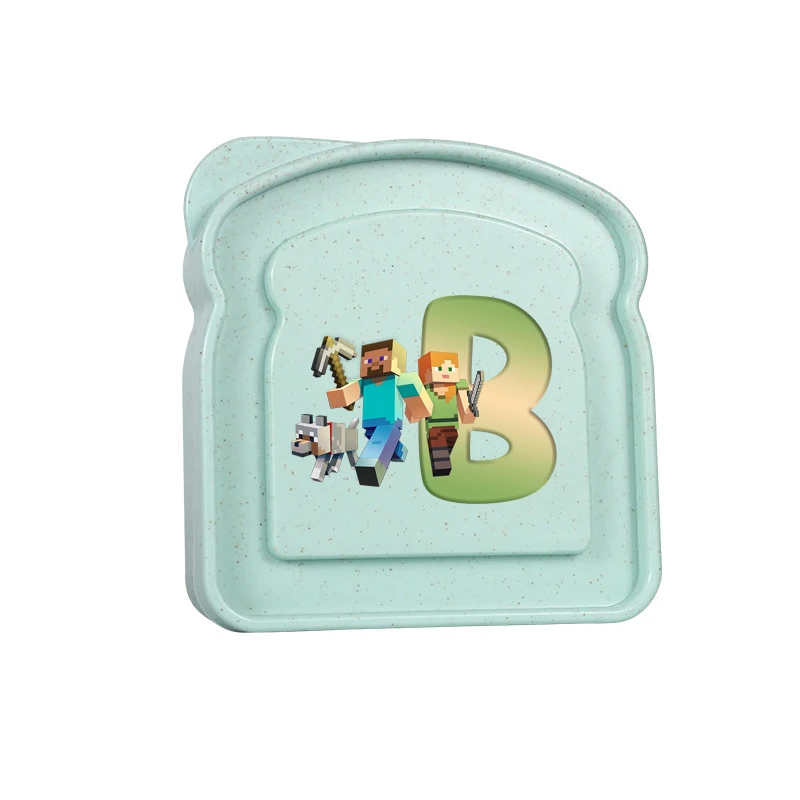 Game Theme Letters Printed Sandwich Container Toast Shaped Portable Minecrafted Lunch Box Fashion Bento Box Lid Lunch Case Gift view 2