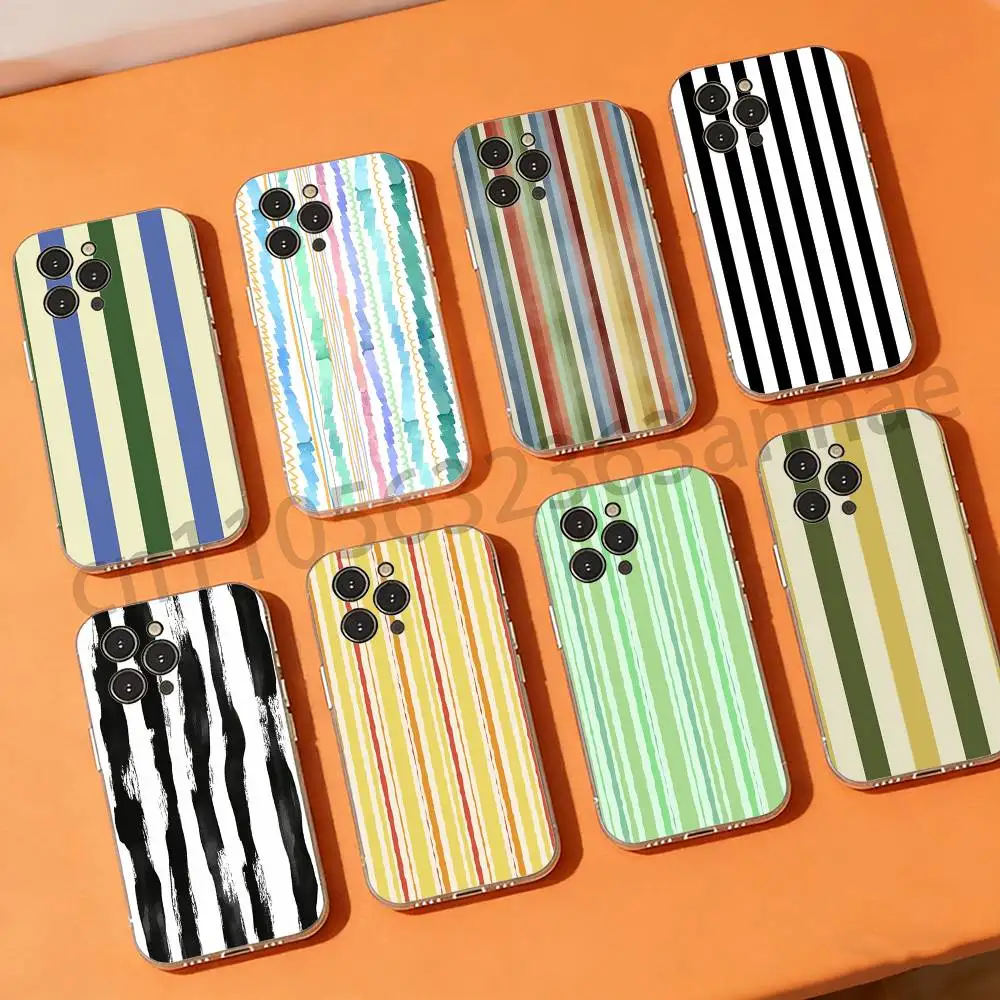 

Colorful Striped Minimalist INS Couple Phone Cases For iPhone 17 16 15 14 13 12 11 Pro Max Plus Luxury Camera Protection Plastic