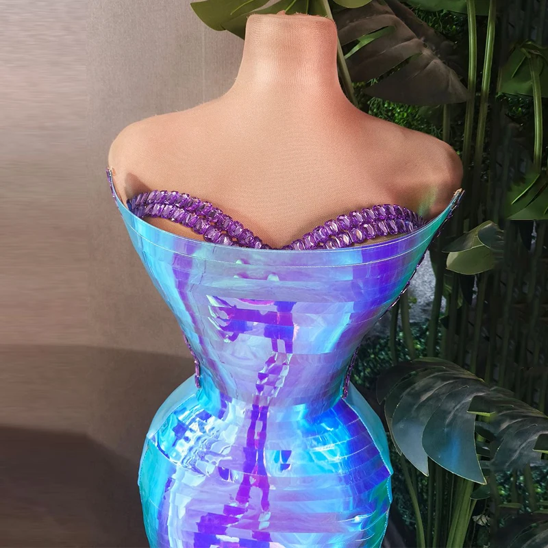 カラフルなレーザー反射イブニングドレス女性歌手パーティー衣装ジャズ衣装バーナイトクラブ Dj Ds ステージキャットウォーク着用 XS9466