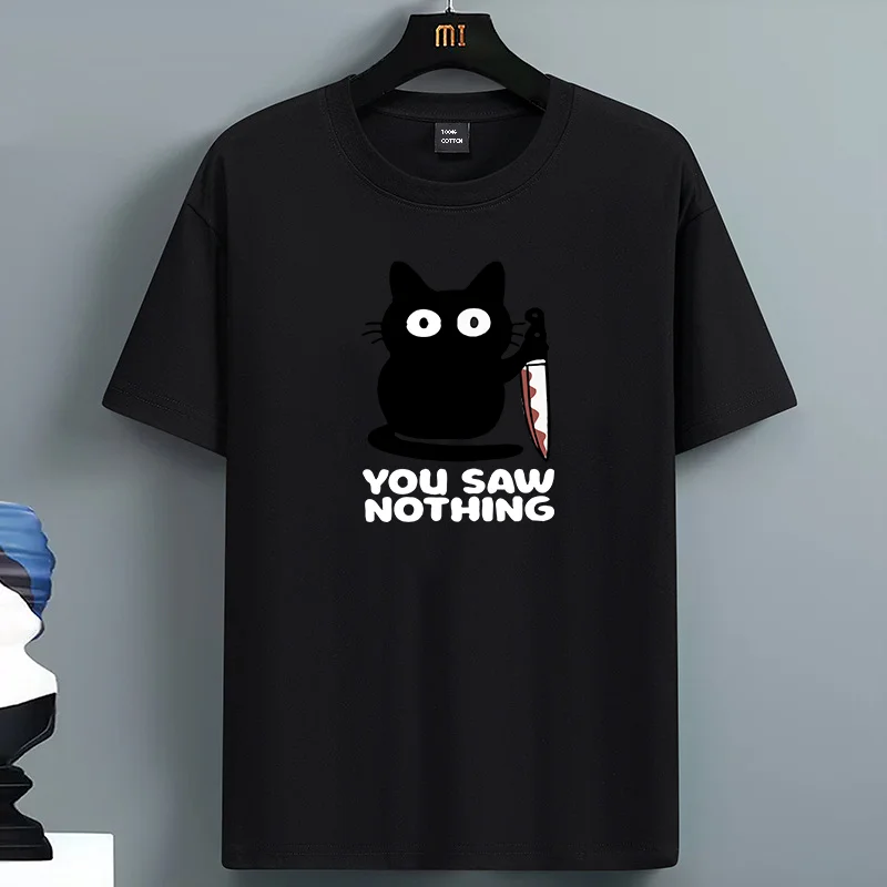 تي شيرت رجالي مضحك على شكل قطة مطبوعة أساسي برقبة دائرية 100% قطن، تي شيرت قابل للتنفس برقبة دائرية وأكمام قصيرة مناسب للجنسين للرجال والنساء