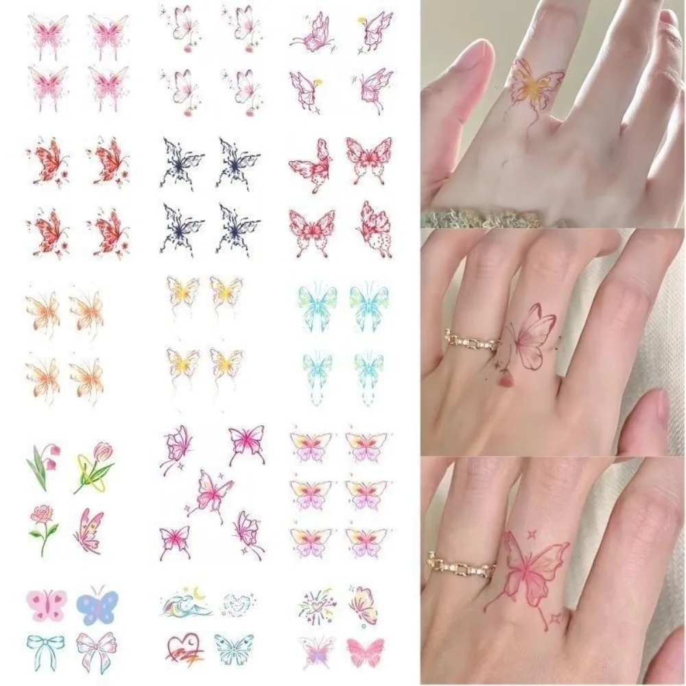 15 Uds. Juego de pegatinas de tatuaje temporal de mariposa de Color 3D, Mini tatuaje falso de dedo impermeable, pegatinas faciales desechables no tóxicas