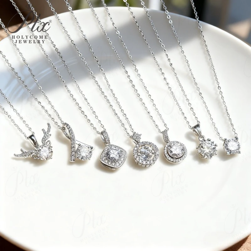 

Moissanite Necklaces 925 Sterling Silver D Color Round Shape Prong Setting Anniversary Thanksgiving Day Gift Classical Style