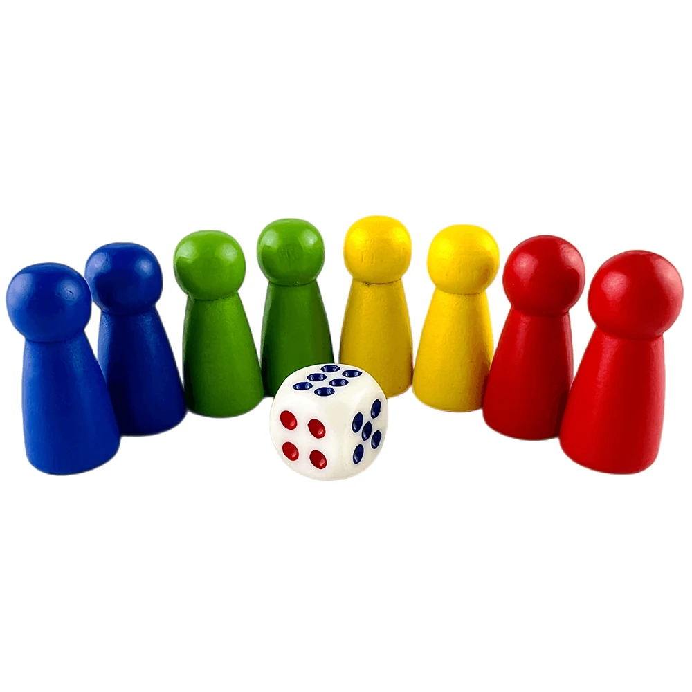 8pcs 31mm Wooden Pawn Chess Game Piece Chess Aeroplane Flying Chess Board Games with 6 Sided Dice