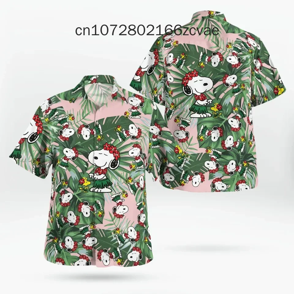 

2024 New Snoopy Hawaiian Shirt Men's and Women's Children's Button Short Sleeved Beach Shirt Fashion Street Casual Shirt