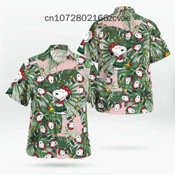 2024 New Snoopy Hawaiian Shirt Men's and Women's Children's Button Short Sleeved Beach Shirt Fashion Street Casual Shirt