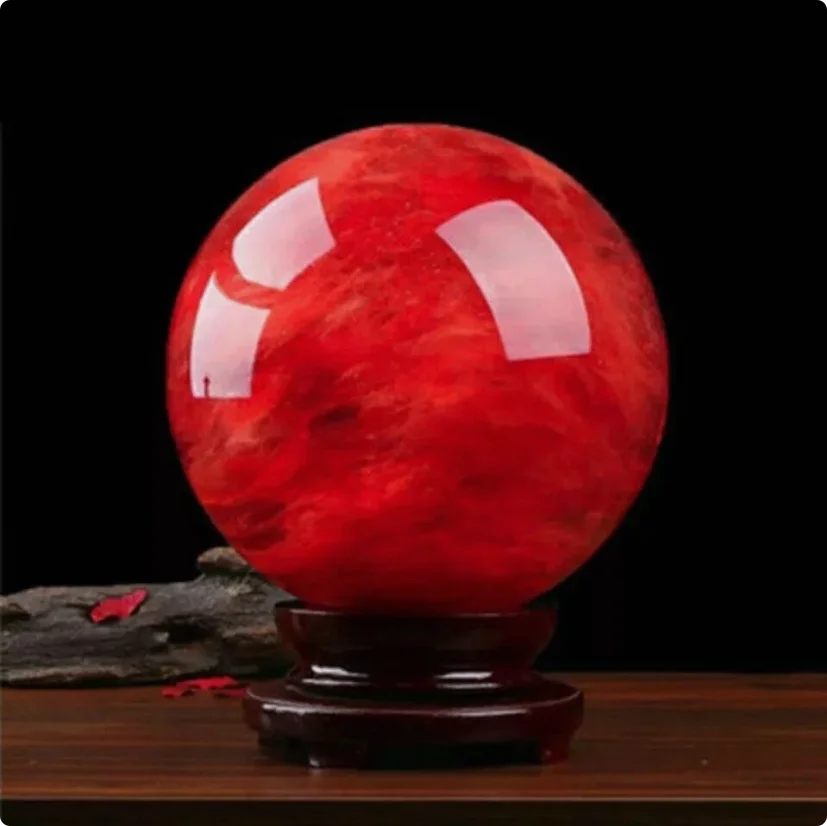 

14-15CM red smelting quartz sphere crystal polished ball healing decor gift+stand