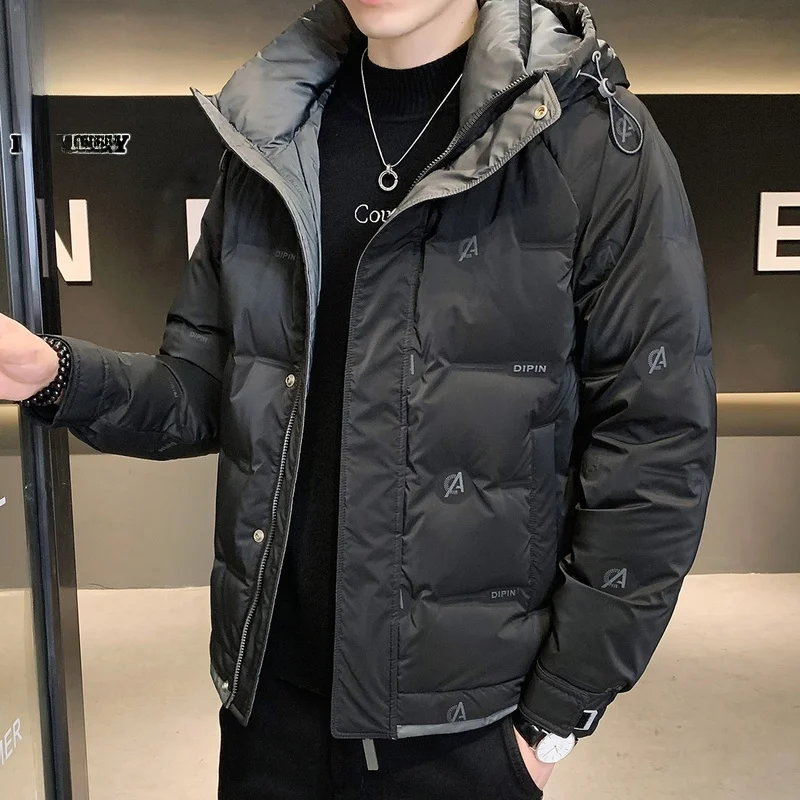 

Men's down Jaet Winter Thi Warm Cold-resistant Hooded Coat Youth Faion Polyester Fiber Du down Filling