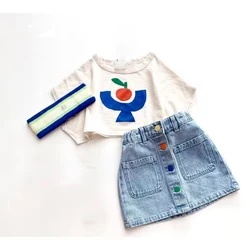 Camisetas y faldas para niños, conjuntos de ropa para niñas, camisetas y pantalones cortos de manga corta con estampado bonito, 24 SS